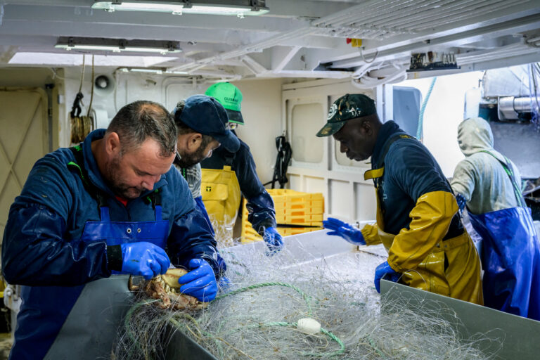 Pêcheur au travail dans le bateau